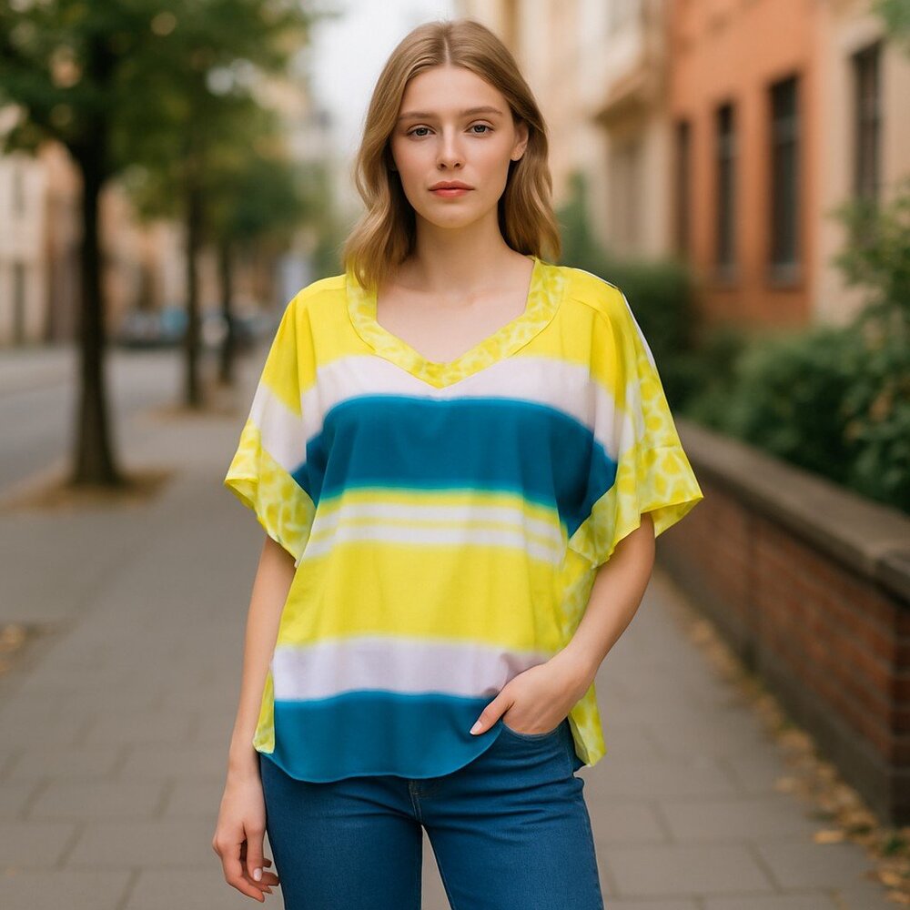 NWT H HALSTON STRIPED SKIES LIME KIMONO BLOUSE BOHEMIAN SZ-XS/S